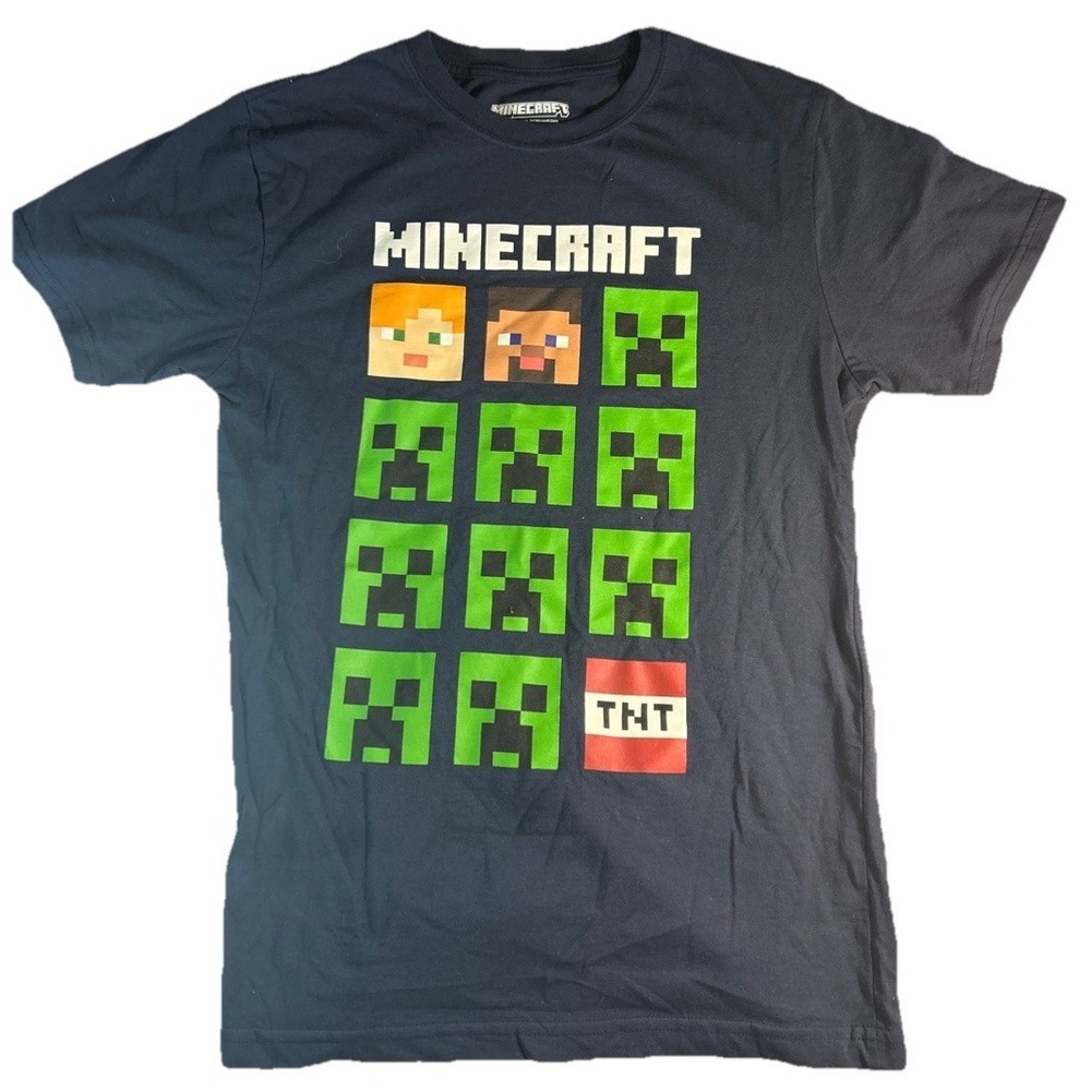 Official Minecraft Youth Shirt Size 18 XXL Blue Graphic Tee Mojang Studios